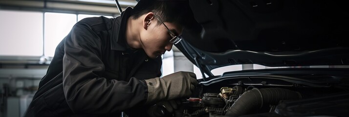 Fototapeta na wymiar Auto mechanic working on car repair