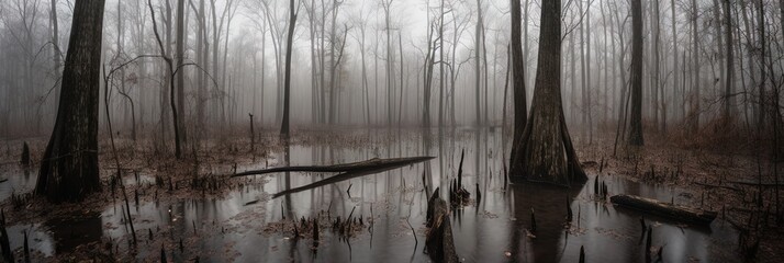 realistic gloomy swampland marsh