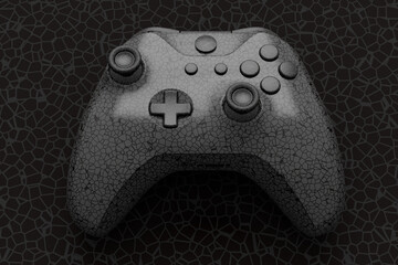 Realistic video game joystick with black chrome texture isolated on black