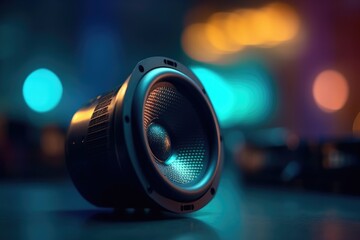 Fototapeta na wymiar sound speaker on a loud blurred background Generative AI