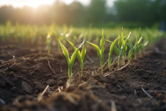 Springtime Corn Field with Fresh Green Sprouts Generative AI