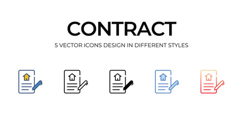 Contract Icon Design in Five style with Editable Stroke. Line, Solid, Flat Line, Duo Tone Color, and Color Gradient Line. Suitable for Web Page, Mobile App,UI,UX, and GUI design