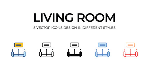 Living Room Icon Design in Five style with Editable Stroke. Line, Solid, Flat Line, Duo Tone Color, and Color Gradient Line. Suitable for Web Page, Mobile App,UI,UX, and GUI design
