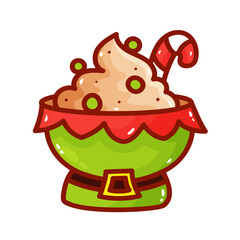 Hot chocolate mug, decorated with Christmas decorations, great for decor, mug with candy on a white background