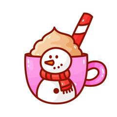 Hot chocolate mug, decorated with Christmas decorations, great for decor, mug with candy on a white background