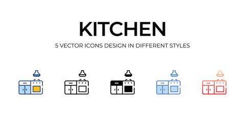 Kitchen Icon Design in Five style with Editable Stroke. Line, Solid, Flat Line, Duo Tone Color, and Color Gradient Line. Suitable for Web Page, Mobile App, UI, UX�and�GUI�design.