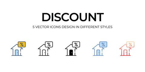 Discount Icon Design in Five style with Editable Stroke. Line, Solid, Flat Line, Duo Tone Color, and Color Gradient Line. Suitable for Web Page, Mobile App, UI, UX�and�GUI�design.