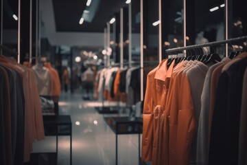 modern clothing boutique with sleek, minimalist decor. The boutique features racks of stylish clothing and accessories, with a few mannequins posed in the foreground Generative AI