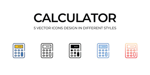 Fototapeta na wymiar Calculator Icon Design in Five style with Editable Stroke. Line, Solid, Flat Line, Duo Tone Color, and Color Gradient Line. Suitable for Web Page, Mobile App,UI,UX, and GUI design