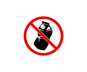 Prohibition sign and symbol, do not litter and crumpled juice box, graphic design. Prohibited symbol, prohibited mark and forbidden sign, paper and cardboard, vector design and illustration