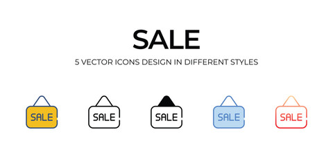 Sale Icon Design in Five style with Editable Stroke. Line, Solid, Flat Line, Duo Tone Color, and Color Gradient Line. Suitable for Web Page, Mobile App,UI,UX, and GUI design