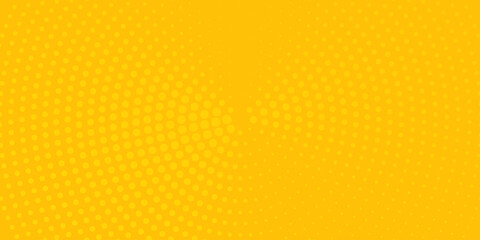 Gradient background with yellow halftone dots. Pop art template, texture. Yellow and orange. Vector illustration.