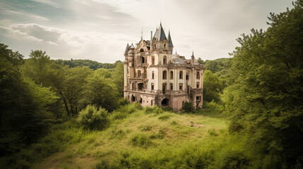 Obraz premium Abandoned castle in the middle of a field. Generative AI