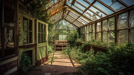 Old abandoned Greenhouse. Created with Generative AI
