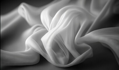 Plakat a black and white photo of a white cloth on a table. generative ai