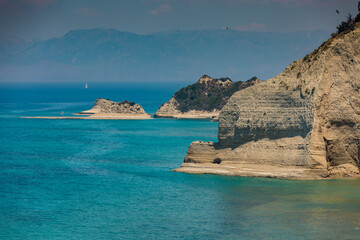 Beautiful landscape with cliffs and ocean at Cape Drastis, Corfu, Greece