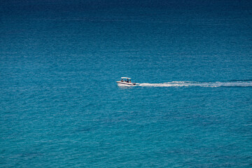 Naklejka premium Speedboat on Mediterranean sea, Corfu, Greece
