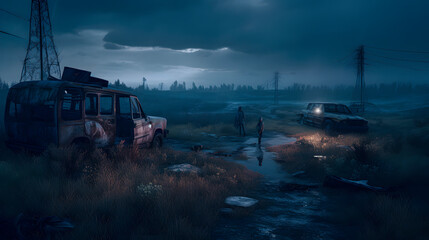 Hyper realistic 3d illustration of a dark apocalyptic world concept. Digital background wallpaper. Generative AI