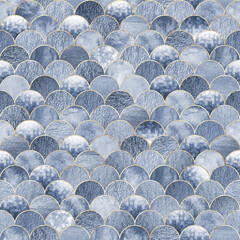 Mermaid fish scale wave japanese seamless pattern © Olga