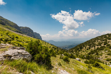 Mountain path in Vikos National Park near Tymfi's mountain refuge in Pindus Mountain, Greece