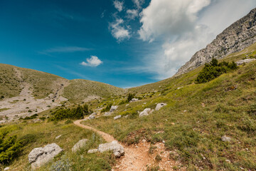 Mountain path in Vikos National Park near Tymfi's mountain refuge in Pindus Mountain, Greece