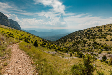 Mountain path in Vikos National Park near Tymfi's mountain refuge in Pindus Mountain, Greece