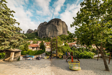 Kastraki, Grece - July 15, 2020 - Panorama of Kastraki Village at Meteora with high rocks