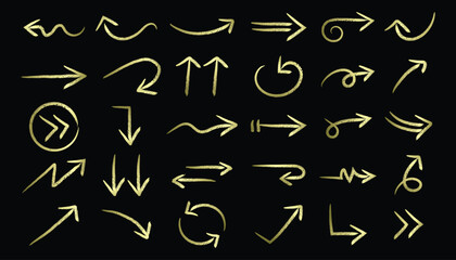 Golden hand drawn arrow vector set