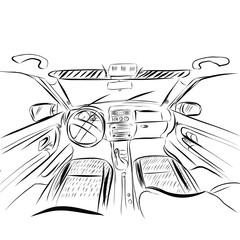 The machine inside. The interior of the vehicle, back seat. Vector illustration of the lines.