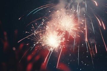 Fototapeta premium Patriotic spirit of the United States, with an American flag unfurled against a backdrop of colorful fireworks celebrating Independence Day Generative AI