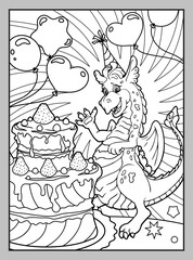 Dragon celebrates his birthday with a big cake.