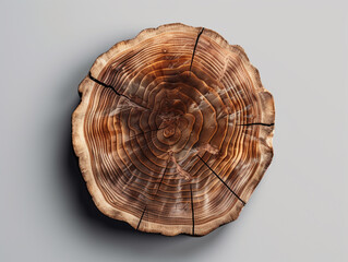 Rustic wooden slice on table with empty space for menu or text. Country wood ring top view flatlay background. Generative AI