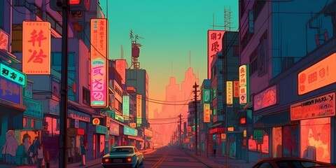 Metropolis City in Anime Cartoon Style (Generative AI)