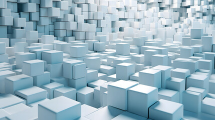 abstract cubes randomly positioned and scaled white cube boxes block background wallpaper banner geometry pattern. Created using generative AI.