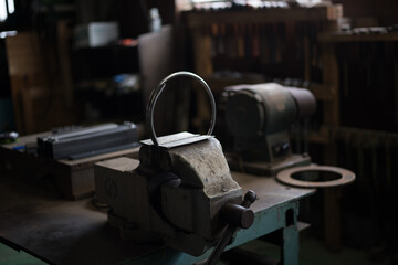 Setup before welding by holding the cut material in a vise
