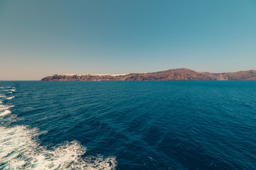 Santorini, Grece - July 23, 2020 - White houses of Imerovigli on the top of Santorini caldera