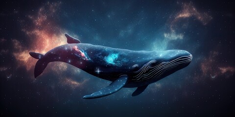 Big humpback whale swims illustration. AI generative.