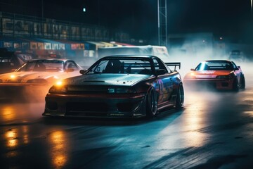 Fototapeta na wymiar Drift Cars in the Night
