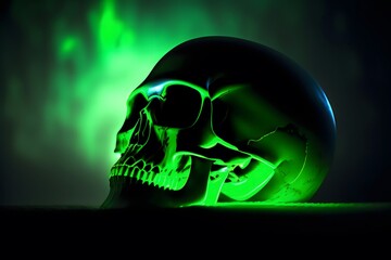 Graphic representation of Toxic Green Skull in Dark. Generative AI. 