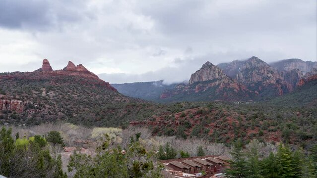 Timelapse of clouds moving over the Snoopy Rock and the Damfino Canyon in Sedona, AZ.