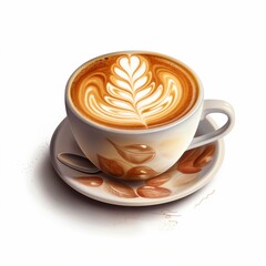 Obraz premium Cup of cappuccino with beautiful latte art. PNG transparency Generative AI