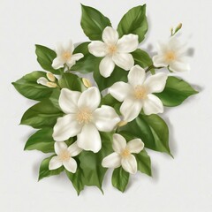 Jasmine flowers with leaves isolated. PNG transparency Generative AI