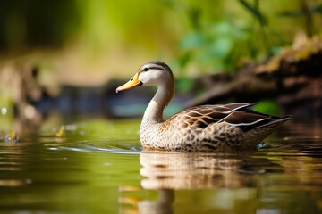  The beauty of nature and wildlife features a duck swimming in serene waters