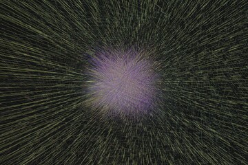 Fototapeta premium Dark purple green pattern of crooked rays from the center on a black background. Abstract fractal 3D rendering