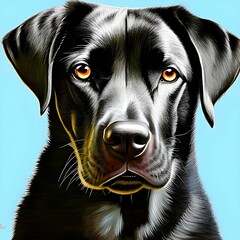 Black labrador on a blue background. Generative Ai
