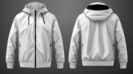 Blank white windbreaker mockup, front and back view. Generative AI