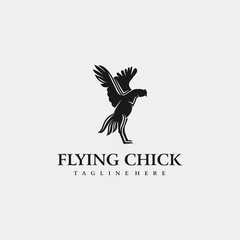 Chicken flying Black Rooster fly Silhouette Illustration Logo design