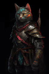 The cat warrior epic pose, generative AI