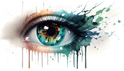 Female eye in flashes of paint by Generated AI