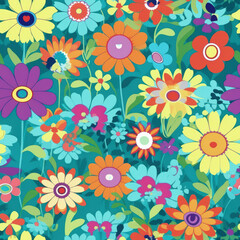 Cheerful Happy Floral Petal Design: Colorful, Perfect for Tiled Pattern Display and Lively Decoration - Generative AI